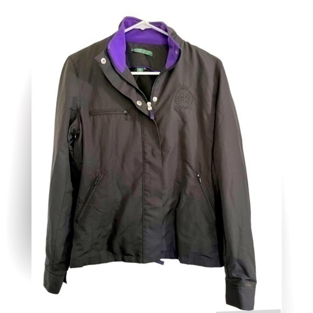 Ralph Lauren Lauren Active Black Purple Jacket Windbreaker Full Zip Lined Size S